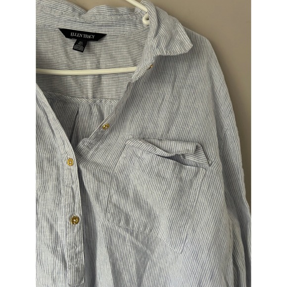 Ellen Tracy Striped Linen Blend Button Up Shirt Top Womens L Coastal Nautical - Picture 2 of 7